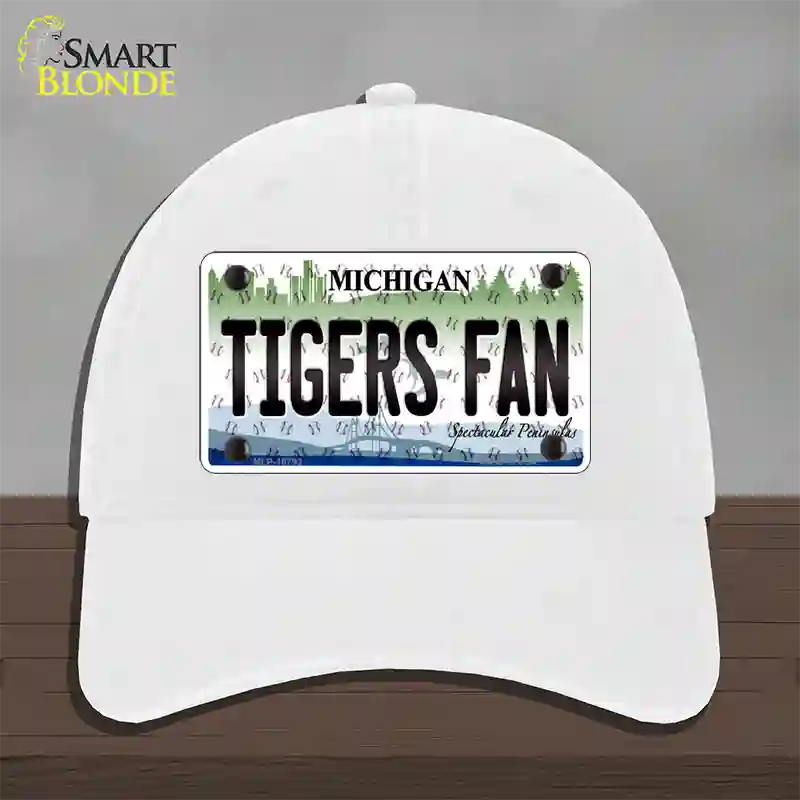 Tigers Fan Michigan Novelty License Plate Hat Unconstructed Cotton / White