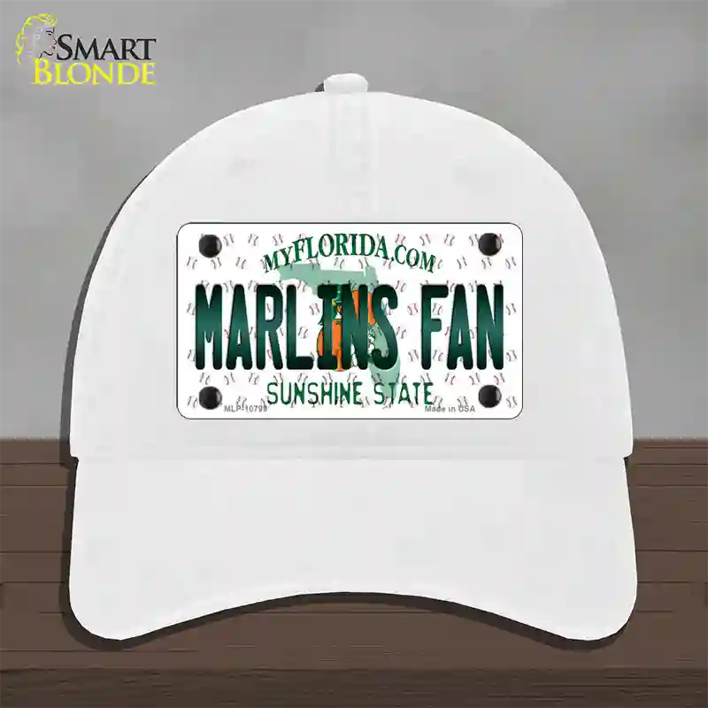 Marlins Fan Florida Novelty License Plate Hat Unconstructed Cotton / White