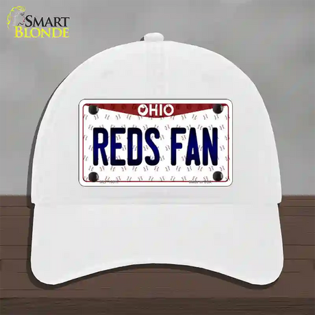 Reds Fan Ohio Novelty License Plate Hat Unconstructed Cotton / White