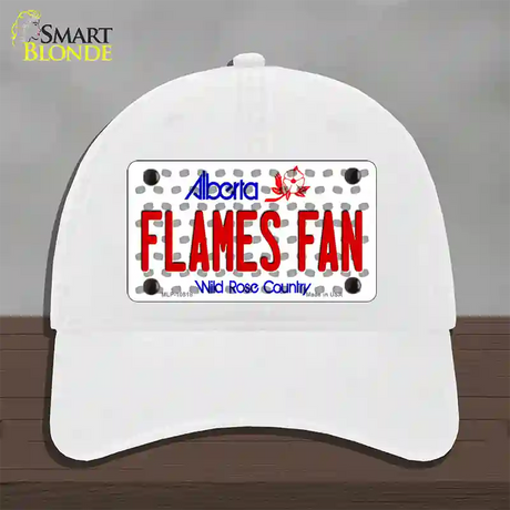 Flames Fan Alberta Novelty License Plate Hat Unconstructed Cotton / White