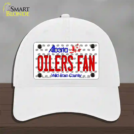 Oilers Fan Alberta Novelty License Plate Hat Unconstructed Cotton / White