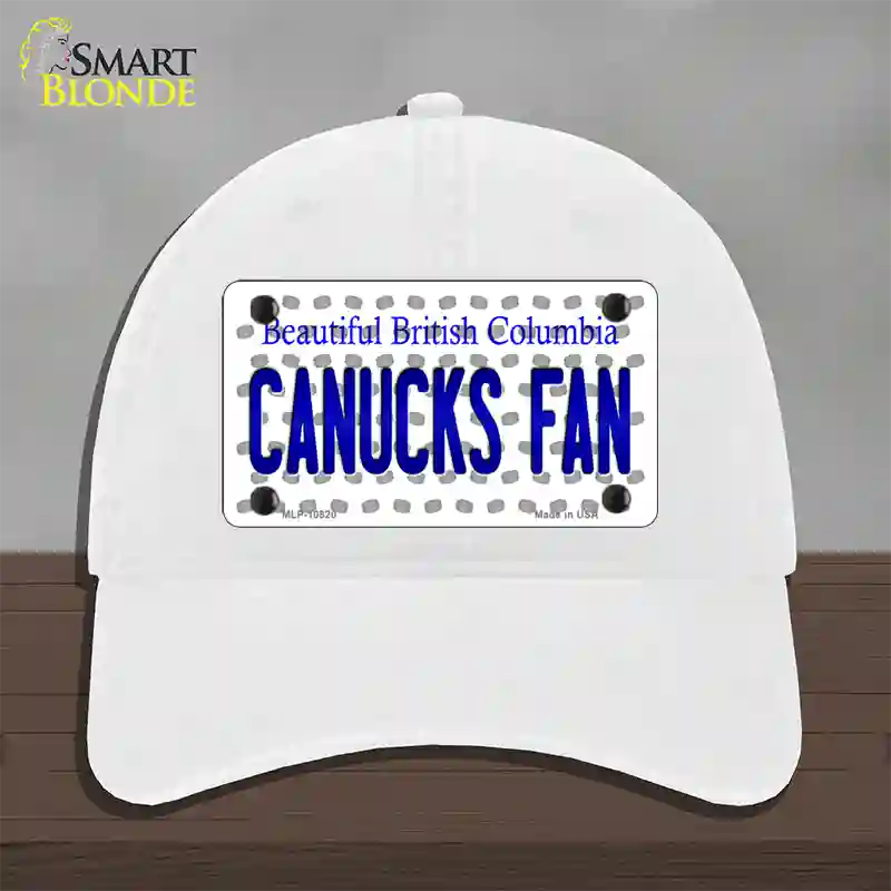 Canucks Fan British Columbia Novelty License Plate Hat Unconstructed Cotton / White