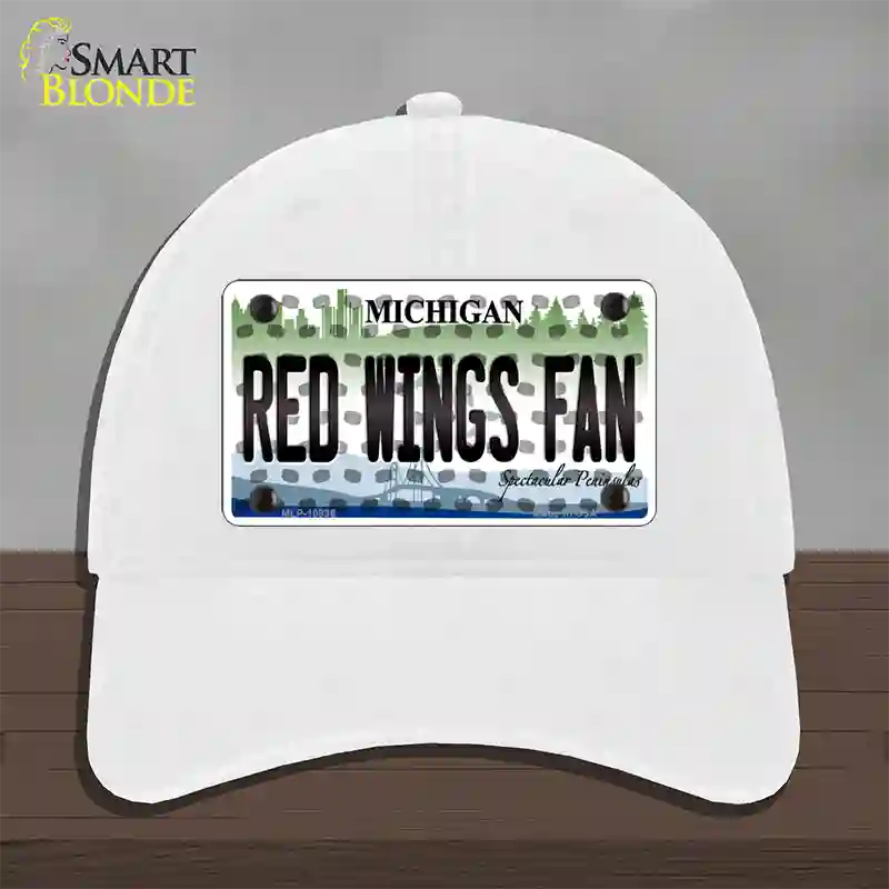 Red Wings Fan Michigan Novelty License Plate Hat Unconstructed Cotton / White