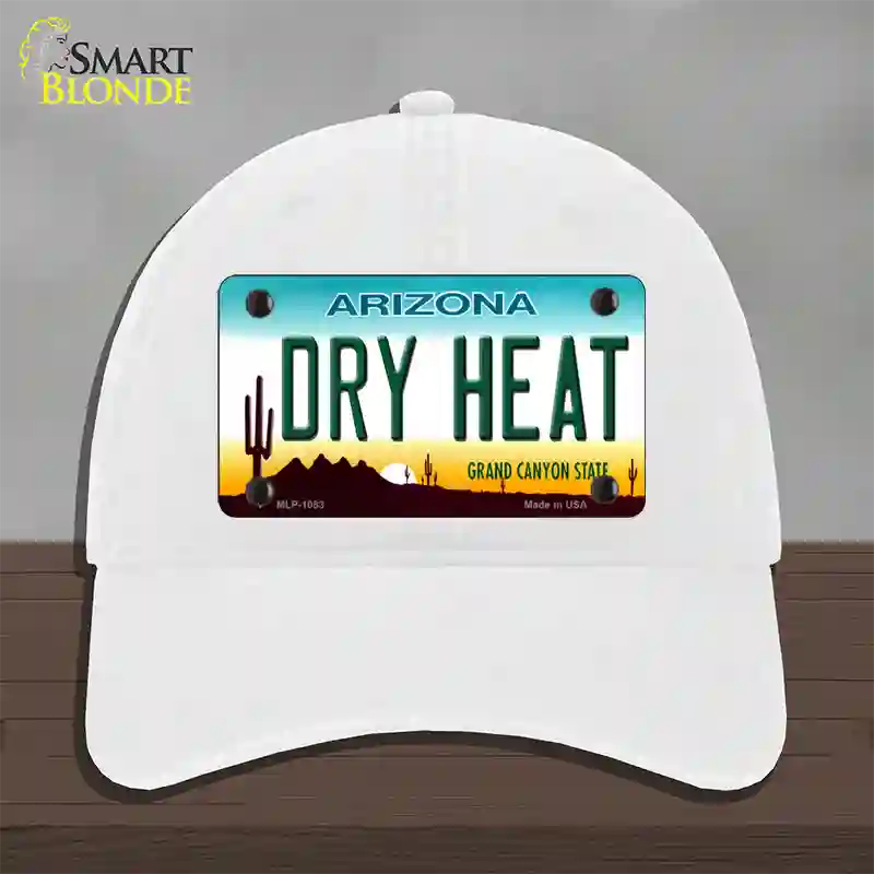 Dry Heat Arizona Novelty License Plate Hat Unconstructed Cotton / White