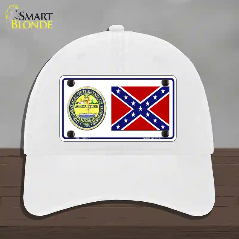 Confederate Flag Tennessee Seal Novelty License Plate Hat Unconstructed Cotton / White