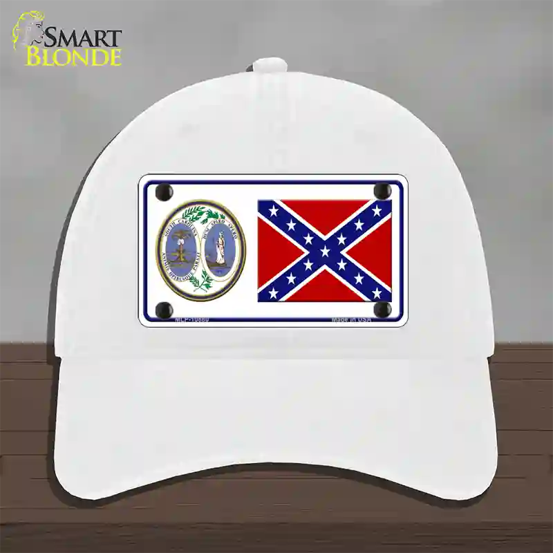 Confederate Flag South Carolina Seal Novelty License Plate Hat Unconstructed Cotton / White