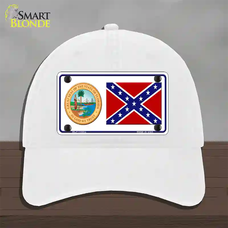 Confederate Flag Florida Seal Novelty License Plate Hat Unconstructed Cotton / White