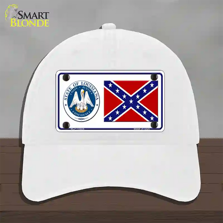 Confederate Flag Louisiana Seal Novelty License Plate Hat Unconstructed Cotton / White