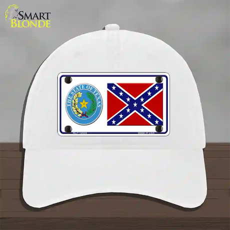 Confederate Flag Texas Seal Novelty License Plate Hat Unconstructed Cotton / White