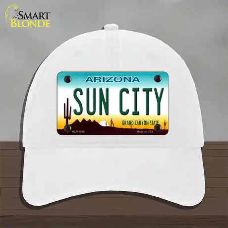 Sun City Arizona Novelty License Plate Hat Unconstructed Cotton / White