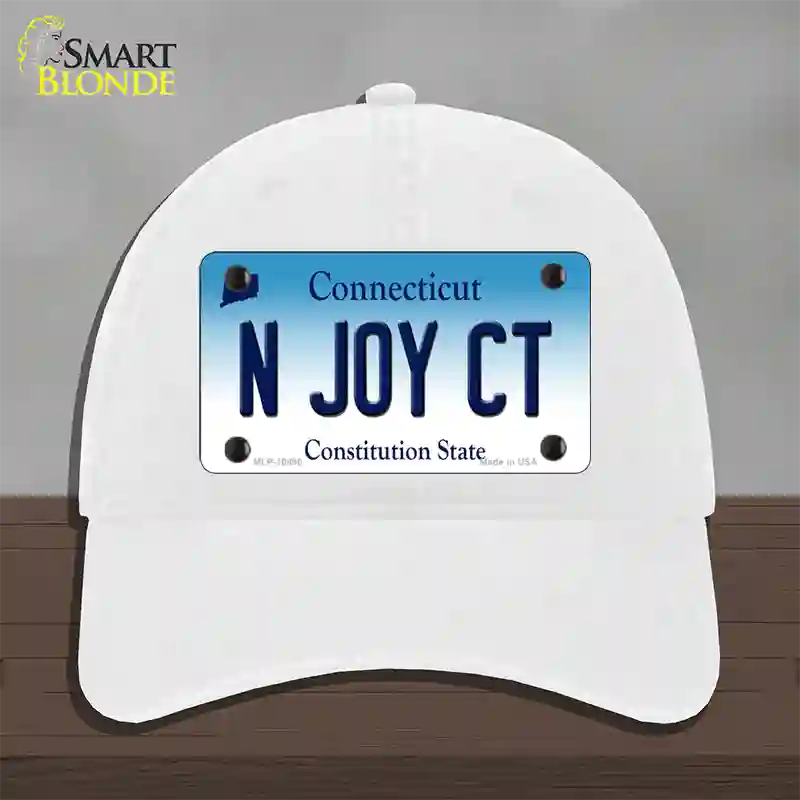 N Joy CT Connecticut Novelty License Plate Hat Unconstructed Cotton / White