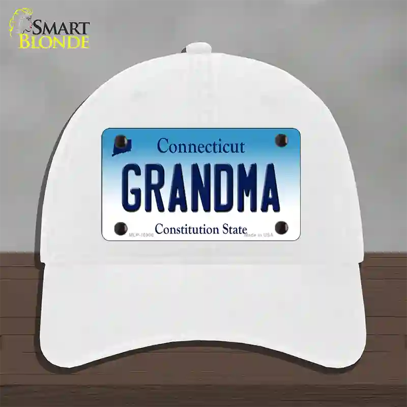 Grandma Connecticut Novelty License Plate Hat Unconstructed Cotton / White