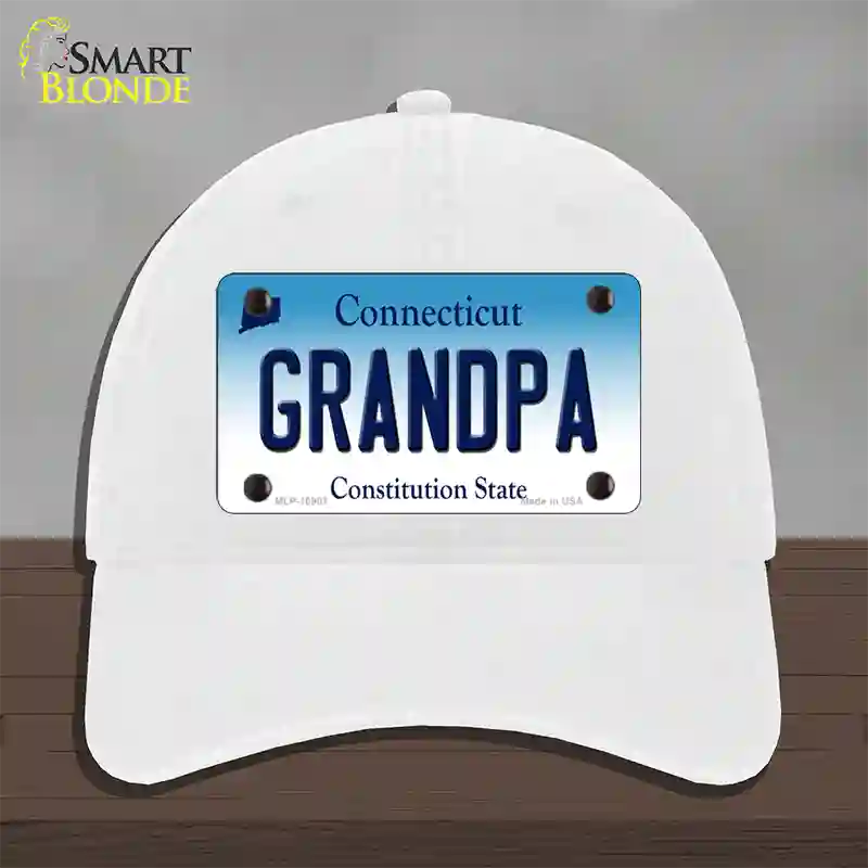 Grandpa Connecticut Novelty License Plate Hat Unconstructed Cotton / White