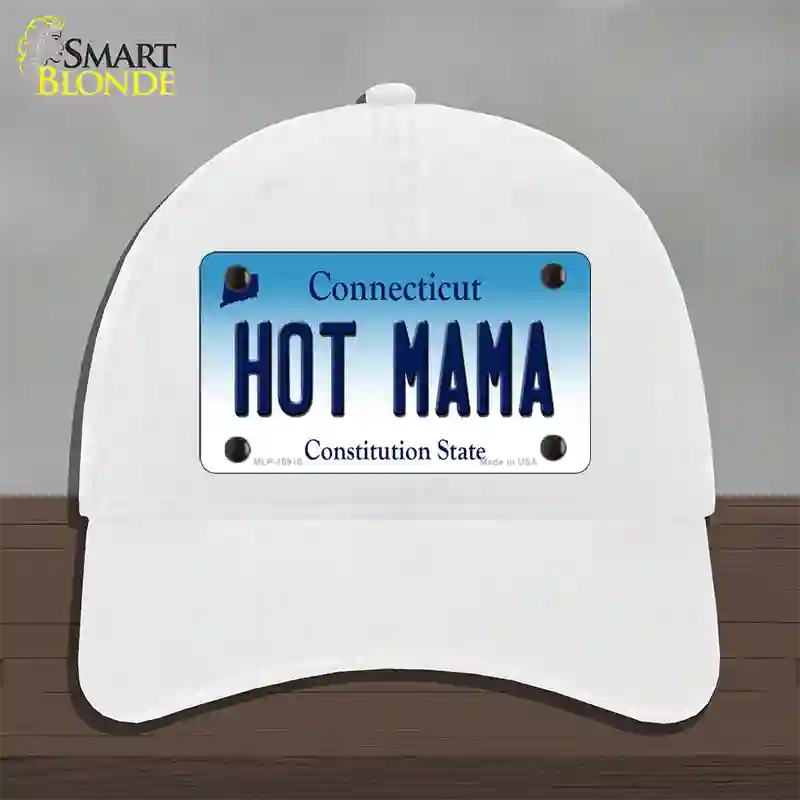 Hot Mama Connecticut Novelty License Plate Hat Unconstructed Cotton / White