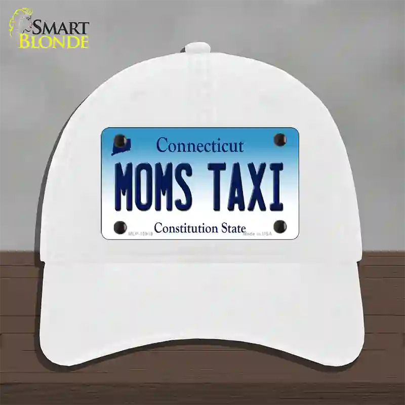 Moms Taxi Connecticut Novelty License Plate Hat Unconstructed Cotton / White