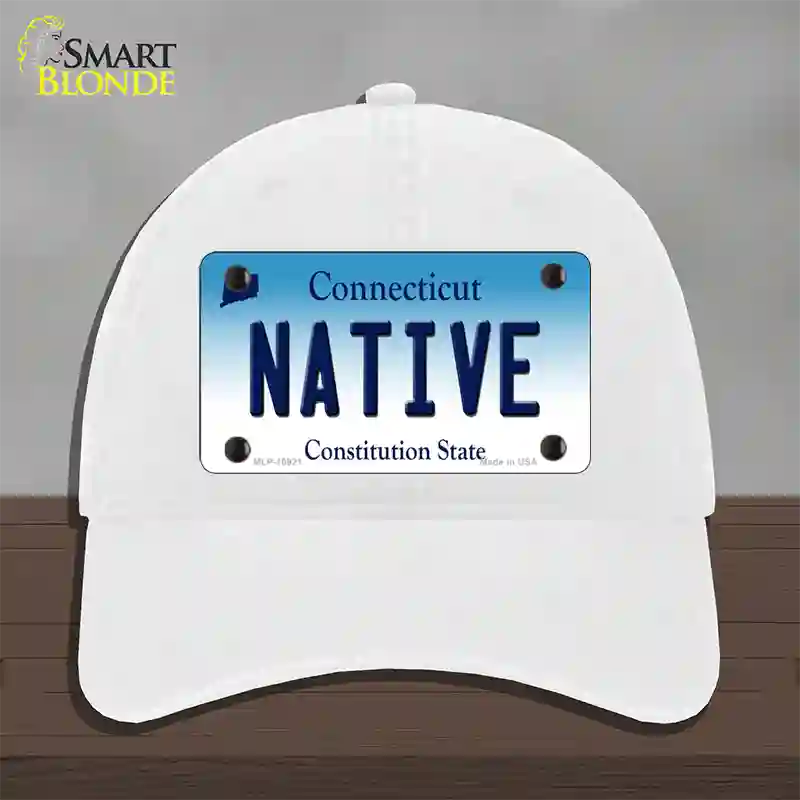 Native Connecticut Novelty License Plate Hat Unconstructed Cotton / White