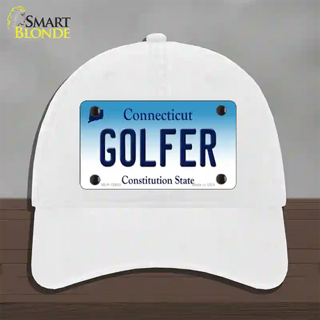 Golfer Connecticut Novelty License Plate Hat Unconstructed Cotton / White