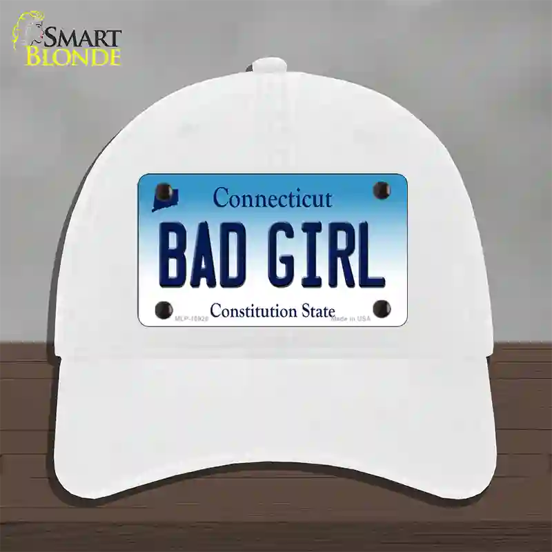 Bad Girl Connecticut Novelty License Plate Hat Unconstructed Cotton / White