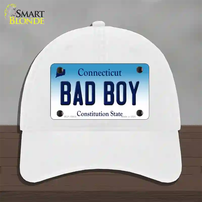 Bad Boy Connecticut Novelty License Plate Hat Unconstructed Cotton / White