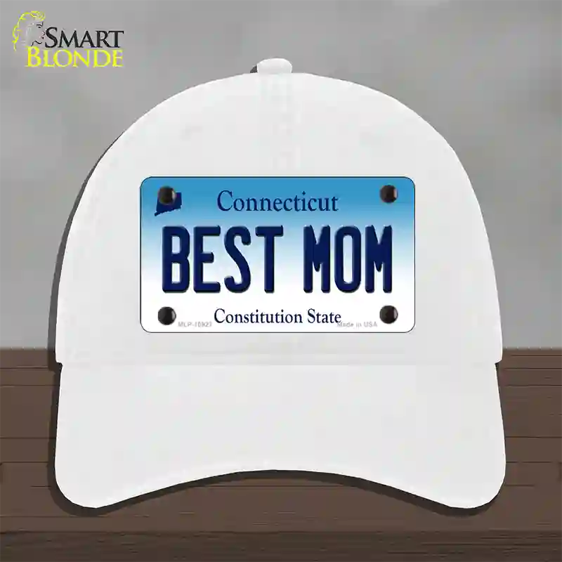 Best Mom Connecticut Novelty License Plate Hat Unconstructed Cotton / White