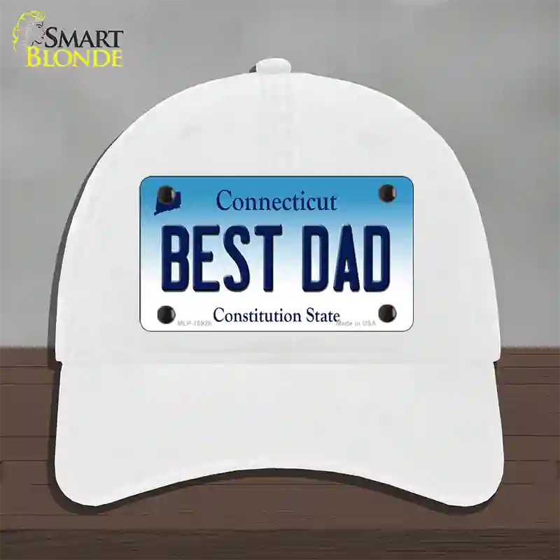 Best Dad Connecticut Novelty License Plate Hat Unconstructed Cotton / White