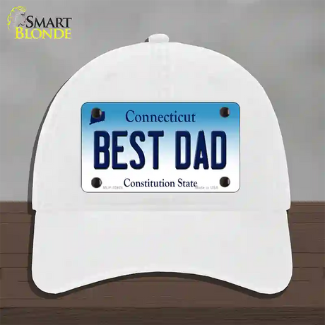 Best Dad Connecticut Novelty License Plate Hat Unconstructed Cotton / White