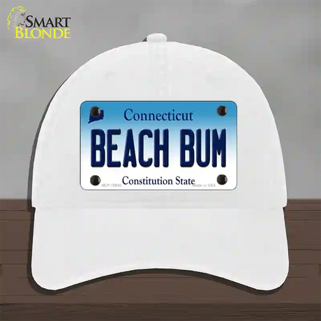 Beach Bum Connecticut Novelty License Plate Hat Unconstructed Cotton / White