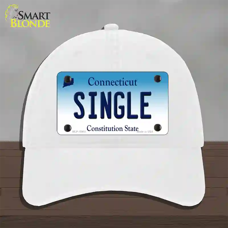 Single Connecticut Novelty License Plate Hat Unconstructed Cotton / White