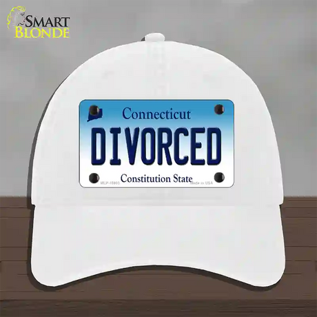 Divorced Connecticut Novelty License Plate Hat Unconstructed Cotton / White