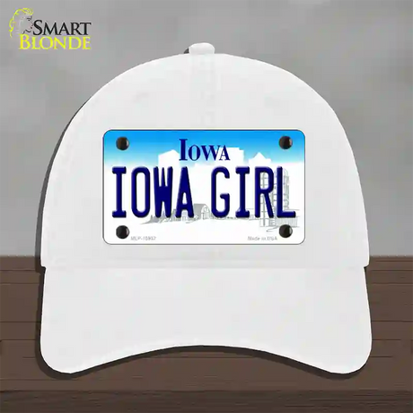 Iowa Girl Iowa Novelty License Plate Hat Unconstructed Cotton / White