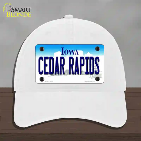 Cedar Rapids Iowa Novelty License Plate Hat Unconstructed Cotton / White