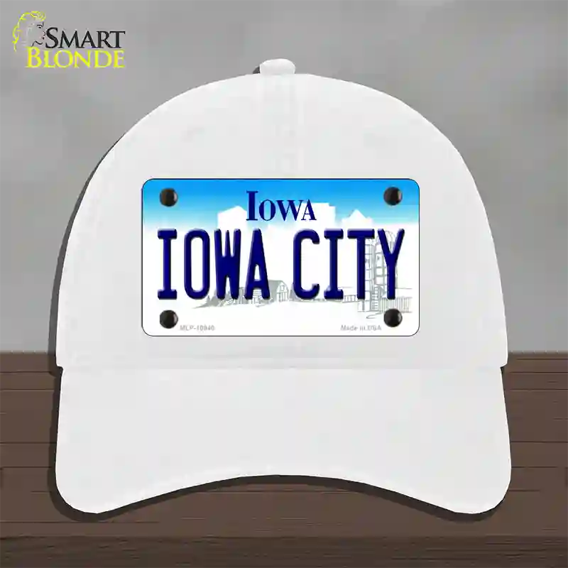 Iowa City Iowa Novelty License Plate Hat Unconstructed Cotton / White