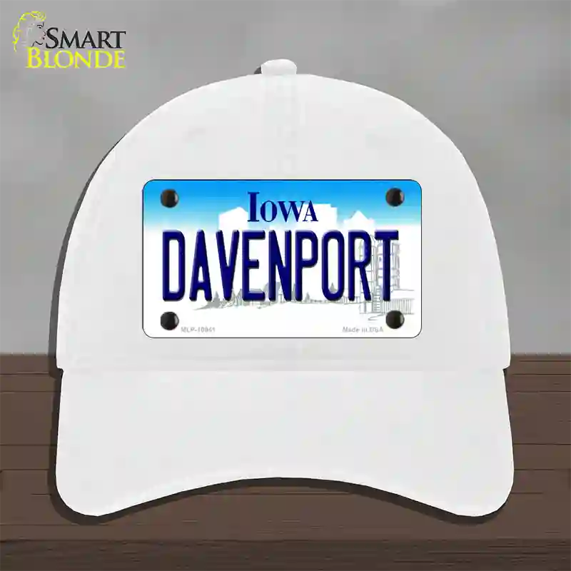 Davenport Iowa Novelty License Plate Hat Unconstructed Cotton / White