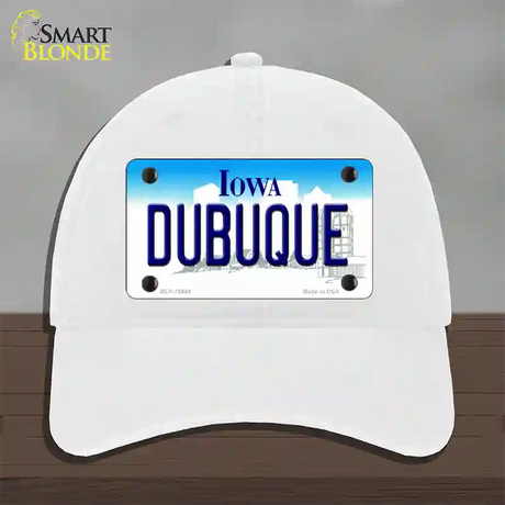 Dubuque Iowa Novelty License Plate Hat Unconstructed Cotton / White