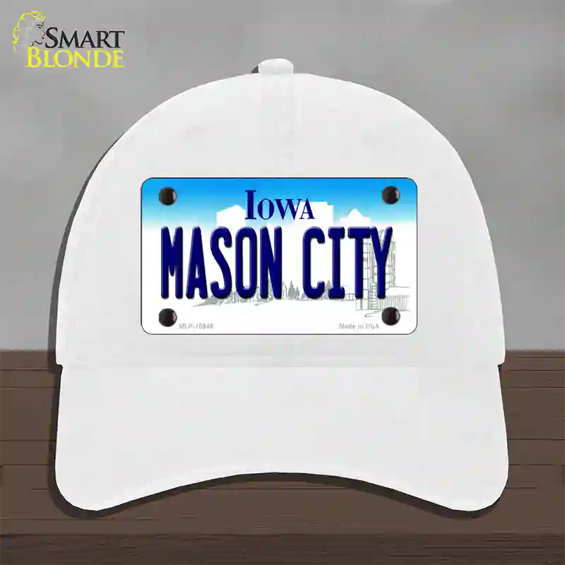 Mason City Iowa Novelty License Plate Hat Unconstructed Cotton / White