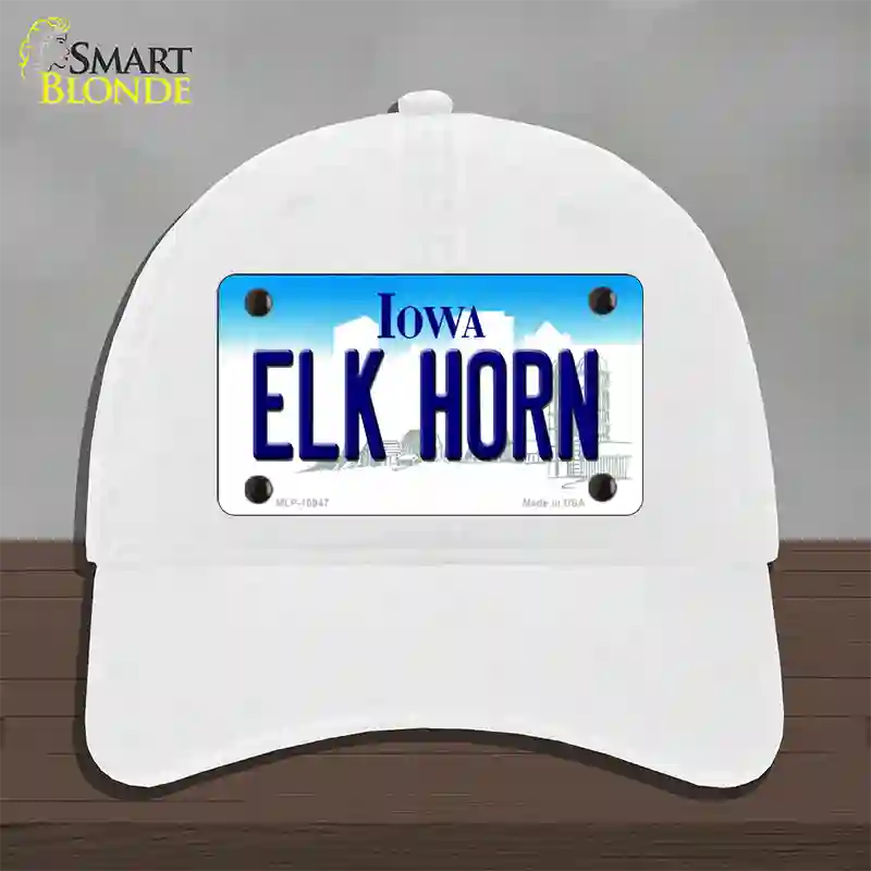 Elk Horn Iowa Novelty License Plate Hat Unconstructed Cotton / White