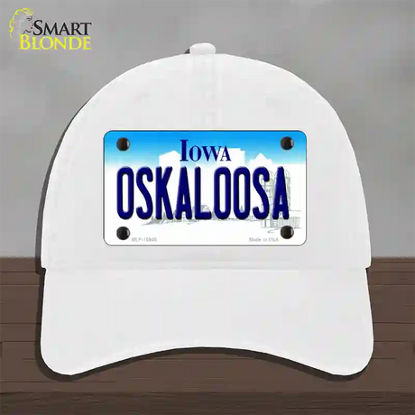 Oskaloosa Iowa Novelty License Plate Hat Unconstructed Cotton / White