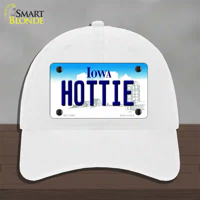 Hottie Iowa Novelty License Plate Hat Unconstructed Cotton / White