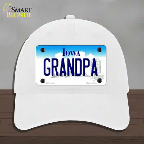 Grandpa Iowa Novelty License Plate Hat Unconstructed Cotton / White