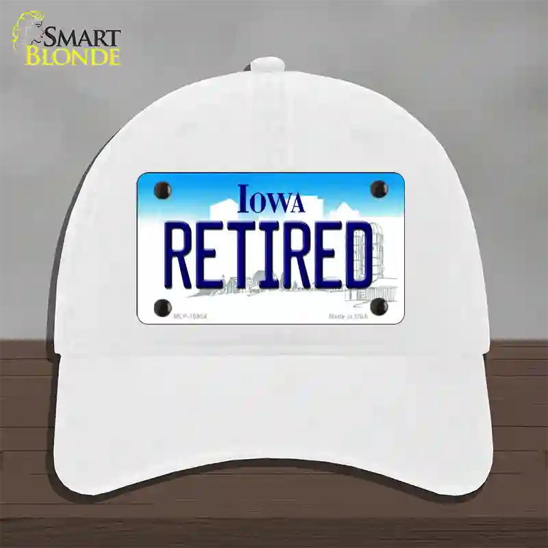 Retired Iowa Novelty License Plate Hat Unconstructed Cotton / White