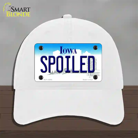 Spoiled Iowa Novelty License Plate Hat Unconstructed Cotton / White