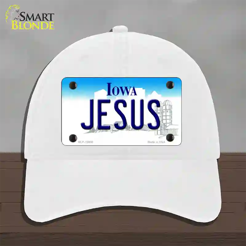 Jesus Iowa Novelty License Plate Hat Unconstructed Cotton / White