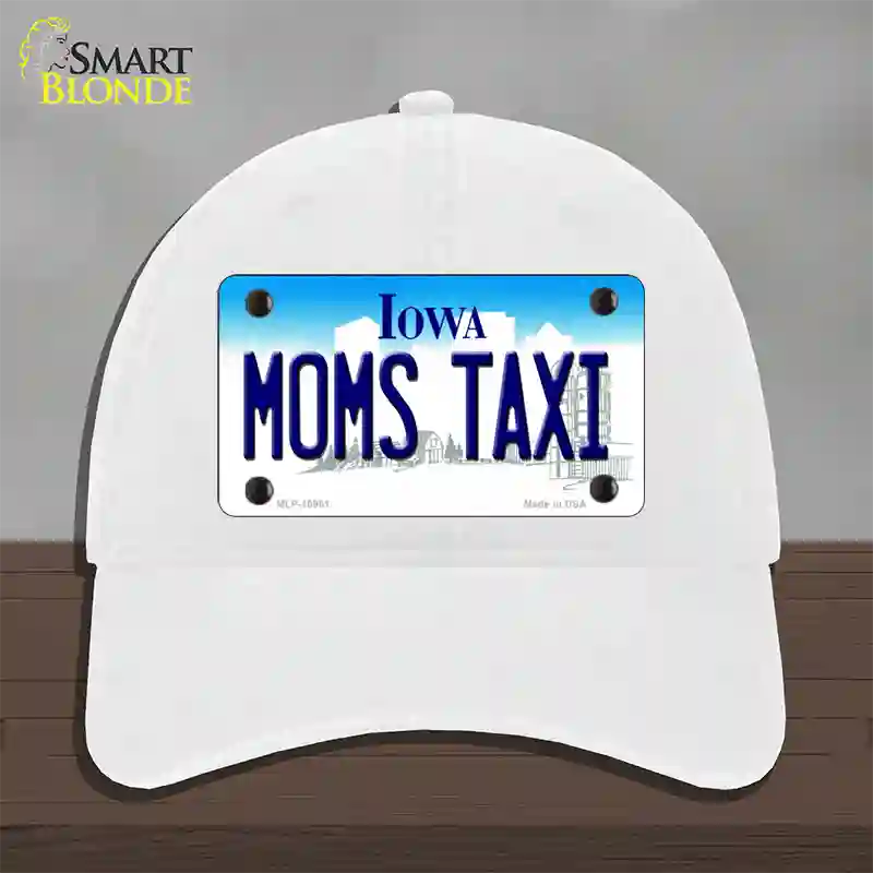 Moms Taxi Iowa Novelty License Plate Hat Unconstructed Cotton / White