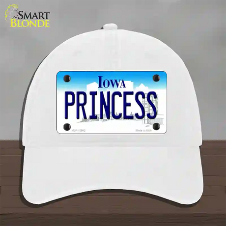 Princess Iowa Novelty License Plate Hat Unconstructed Cotton / White