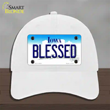 Blessed Iowa Novelty License Plate Hat Unconstructed Cotton / White