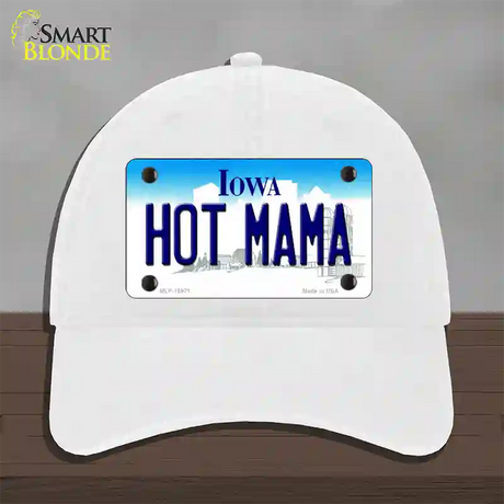 Hot Mama Iowa Novelty License Plate Hat Unconstructed Cotton / White