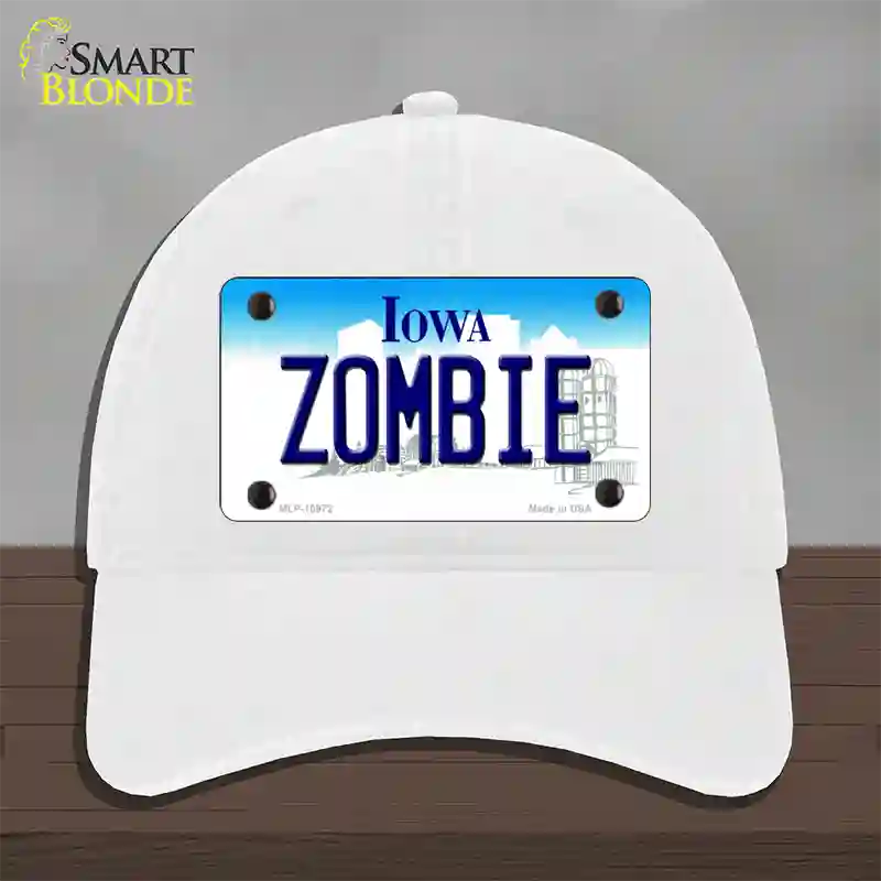 Zombie Iowa Novelty License Plate Hat Unconstructed Cotton / White