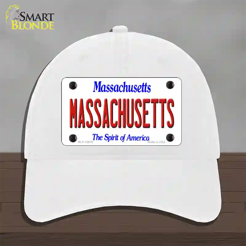 Massachusetts State Novelty License Plate Hat Unconstructed Cotton / White