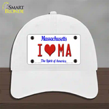 I Love Massachusetts Novelty License Plate Hat Unconstructed Cotton / White