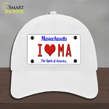 I Love Massachusetts Novelty License Plate Hat Unconstructed Cotton / White